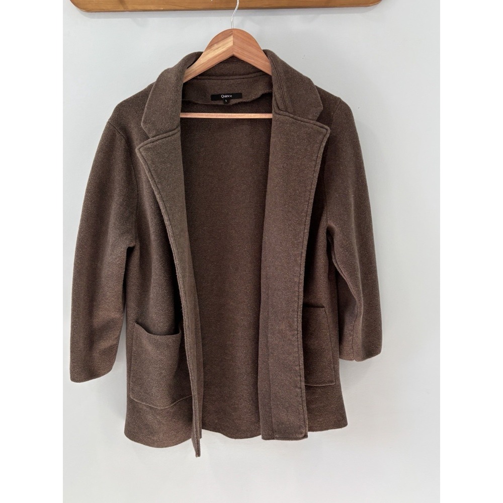Quince Organic Cotton Knit Blazer Heather Brown Size L Layering Quiet Luxury